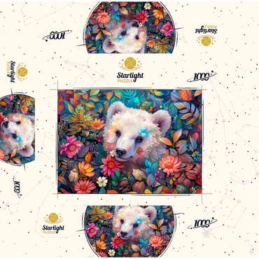 Adorable White Bear Cub Surrounded by Vibrant Flowers 1000 Jigsaw Puzzle box 3D Modell
