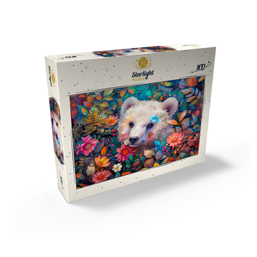 Adorable White Bear Cub Surrounded by Vibrant Flowers 100 Jigsaw Puzzle box view2