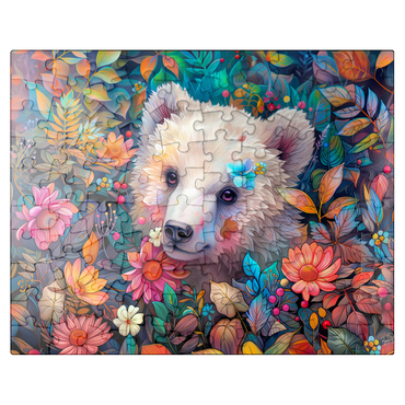 puzzleplate Adorable White Bear Cub Surrounded by Vibrant Flowers 100 Jigsaw Puzzle