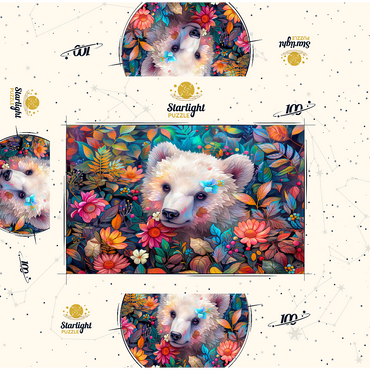Adorable White Bear Cub Surrounded by Vibrant Flowers 100 Jigsaw Puzzle box 3D Modell