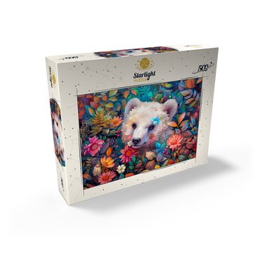 Adorable White Bear Cub Surrounded by Vibrant Flowers 500 Jigsaw Puzzle box view2