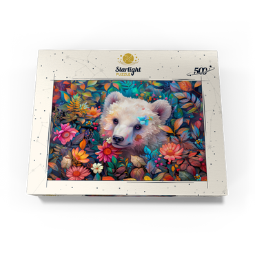 Adorable White Bear Cub Surrounded by Vibrant Flowers 500 Jigsaw Puzzle box view3