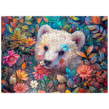 puzzleplate Adorable White Bear Cub Surrounded by Vibrant Flowers 500 Jigsaw Puzzle