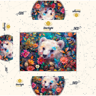 Adorable White Bear Cub Surrounded by Vibrant Flowers 500 Jigsaw Puzzle box 3D Modell