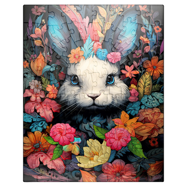 puzzleplate Whimsical Bunny in a Floral Wonderland 100 Jigsaw Puzzle