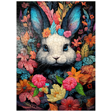 puzzleplate Whimsical Bunny in a Floral Wonderland 500 Jigsaw Puzzle
