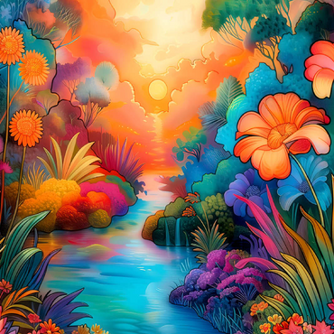 Fantasy River Valley with Vibrant Sunset 100 Jigsaw Puzzle 3D Modell