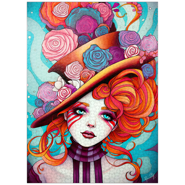 puzzleplate Whimsical Rose Hat and Fiery Hair Portrait 1000 Jigsaw Puzzle