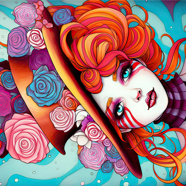 Whimsical Rose Hat and Fiery Hair Portrait 1000 Jigsaw Puzzle 3D Modell