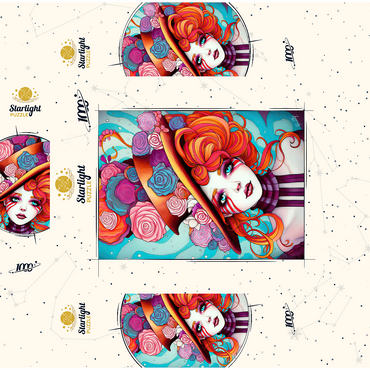Whimsical Rose Hat and Fiery Hair Portrait 1000 Jigsaw Puzzle box 3D Modell