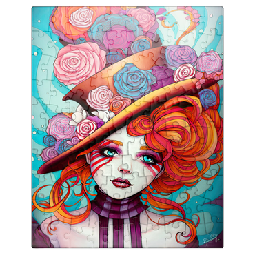 puzzleplate Whimsical Rose Hat and Fiery Hair Portrait 100 Jigsaw Puzzle