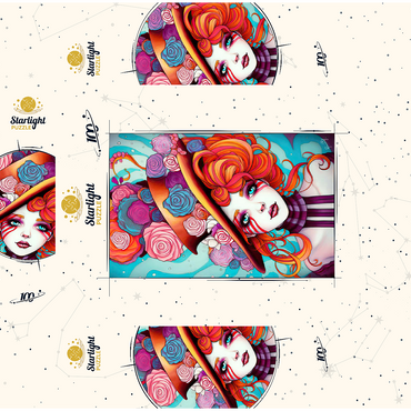 Whimsical Rose Hat and Fiery Hair Portrait 100 Jigsaw Puzzle box 3D Modell