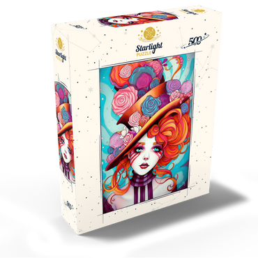 Whimsical Rose Hat and Fiery Hair Portrait 500 Jigsaw Puzzle box view2