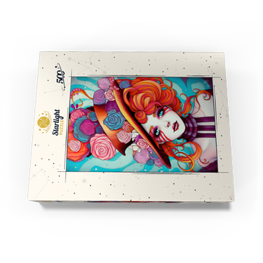 Whimsical Rose Hat and Fiery Hair Portrait 500 Jigsaw Puzzle box view3