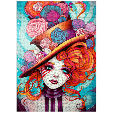 puzzleplate Whimsical Rose Hat and Fiery Hair Portrait 500 Jigsaw Puzzle