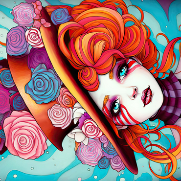 Whimsical Rose Hat and Fiery Hair Portrait 500 Jigsaw Puzzle 3D Modell