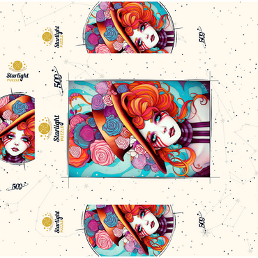 Whimsical Rose Hat and Fiery Hair Portrait 500 Jigsaw Puzzle box 3D Modell