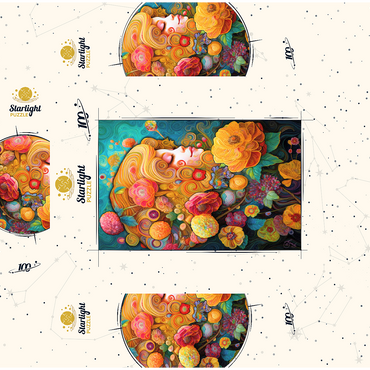 Golden Floral Dreams in Swirling Harmony 100 Jigsaw Puzzle box 3D Modell