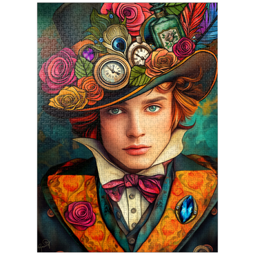 puzzleplate Whimsical Steampunk Gentleman with Floral and Clock-Adorned Hat 1000 Jigsaw Puzzle