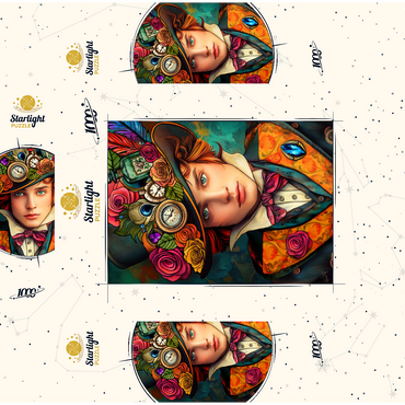 Whimsical Steampunk Gentleman with Floral and Clock-Adorned Hat 1000 Jigsaw Puzzle box 3D Modell