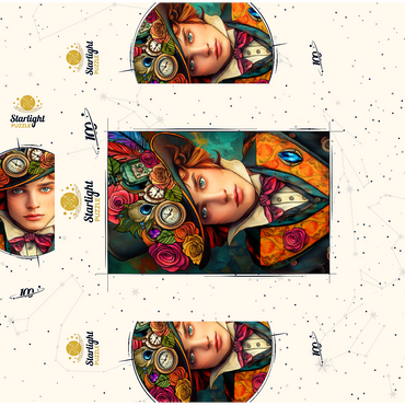 Whimsical Steampunk Gentleman with Floral and Clock-Adorned Hat 100 Jigsaw Puzzle box 3D Modell