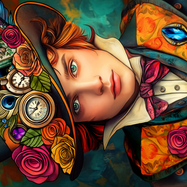 Whimsical Steampunk Gentleman with Floral and Clock-Adorned Hat 500 Jigsaw Puzzle 3D Modell