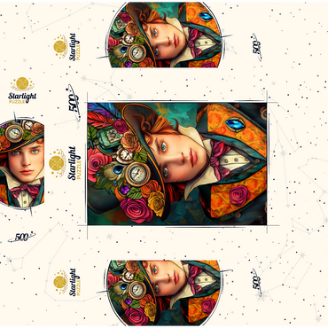 Whimsical Steampunk Gentleman with Floral and Clock-Adorned Hat 500 Jigsaw Puzzle box 3D Modell