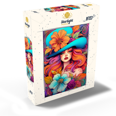 Floral Crowned Woman in Cyan Hat 1000 Jigsaw Puzzle box view2