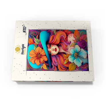 Floral Crowned Woman in Cyan Hat 1000 Jigsaw Puzzle box view3