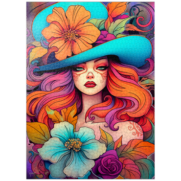 puzzleplate Floral Crowned Woman in Cyan Hat 1000 Jigsaw Puzzle