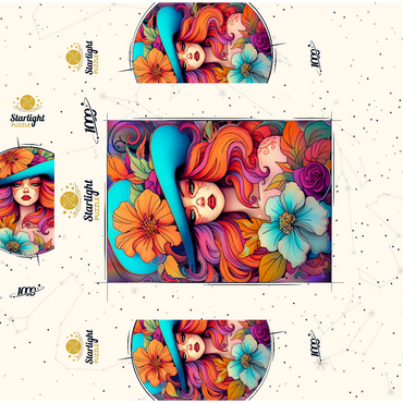 Floral Crowned Woman in Cyan Hat 1000 Jigsaw Puzzle box 3D Modell