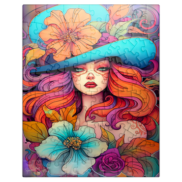 puzzleplate Floral Crowned Woman in Cyan Hat 100 Jigsaw Puzzle