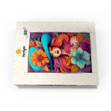Floral Crowned Woman in Cyan Hat 500 Jigsaw Puzzle box view3