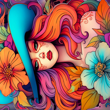 Floral Crowned Woman in Cyan Hat 500 Jigsaw Puzzle 3D Modell