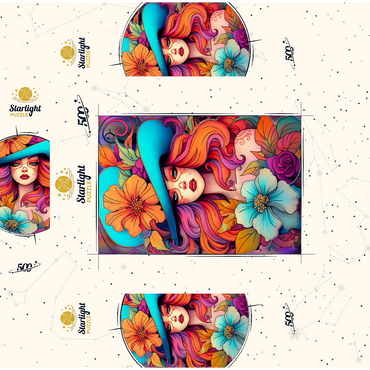 Floral Crowned Woman in Cyan Hat 500 Jigsaw Puzzle box 3D Modell