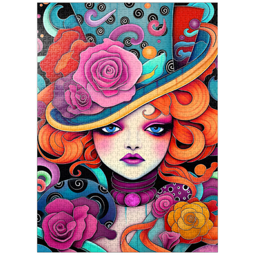 puzzleplate Whimsical Redhead in Rose-Embellished Hat 1000 Jigsaw Puzzle