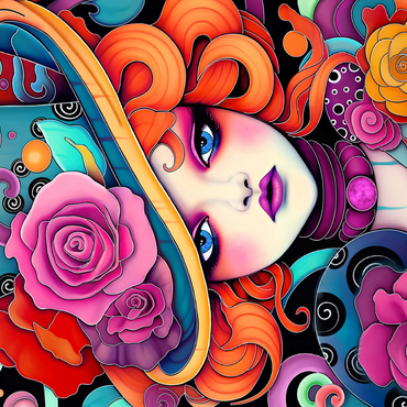 Whimsical Redhead in Rose-Embellished Hat 500 Jigsaw Puzzle 3D Modell