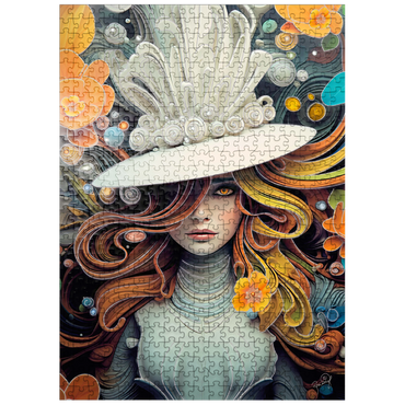 puzzleplate Mystical Woman in Feathered White Hat 500 Jigsaw Puzzle