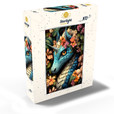 Majestic Blue Dragon with Floral Crown in a Fantasy Forest 100 Jigsaw Puzzle box view2