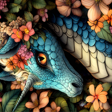 Majestic Blue Dragon with Floral Crown in a Fantasy Forest 100 Jigsaw Puzzle 3D Modell