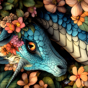 Majestic Blue Dragon with Floral Crown in a Fantasy Forest 500 Jigsaw Puzzle 3D Modell