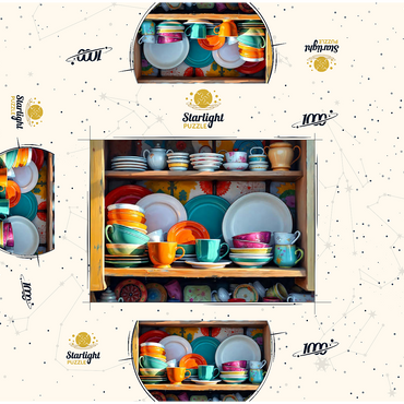 Colorful Ceramic Dishware Set in Rustic Kitchen Cabinet 1000 Jigsaw Puzzle box 3D Modell