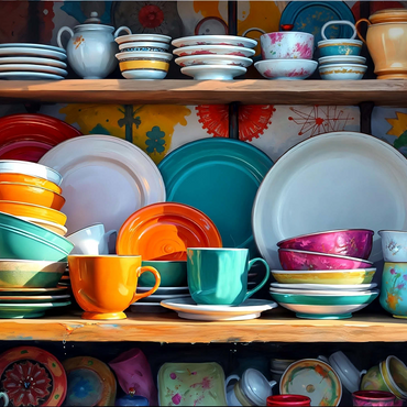 Colorful Ceramic Dishware Set in Rustic Kitchen Cabinet 500 Jigsaw Puzzle 3D Modell