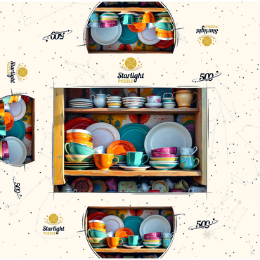 Colorful Ceramic Dishware Set in Rustic Kitchen Cabinet 500 Jigsaw Puzzle box 3D Modell