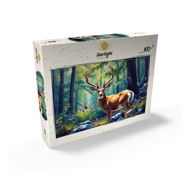 Majestic Deer in a Sunlit Forest with Wildflowers 100 Jigsaw Puzzle box view2