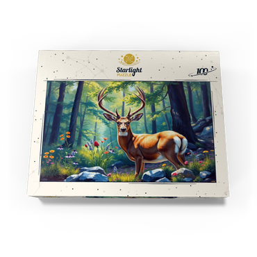 Majestic Deer in a Sunlit Forest with Wildflowers 100 Jigsaw Puzzle box view3
