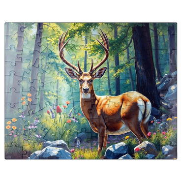 puzzleplate Majestic Deer in a Sunlit Forest with Wildflowers 100 Jigsaw Puzzle