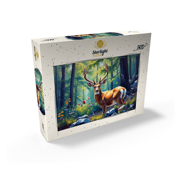 Majestic Deer in a Sunlit Forest with Wildflowers 500 Jigsaw Puzzle box view2