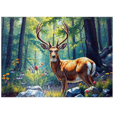 puzzleplate Majestic Deer in a Sunlit Forest with Wildflowers 500 Jigsaw Puzzle