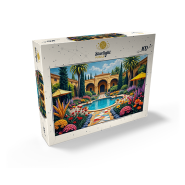 Mediterranean Courtyard Garden with Pool and Colorful Flowers 100 Jigsaw Puzzle box view2
